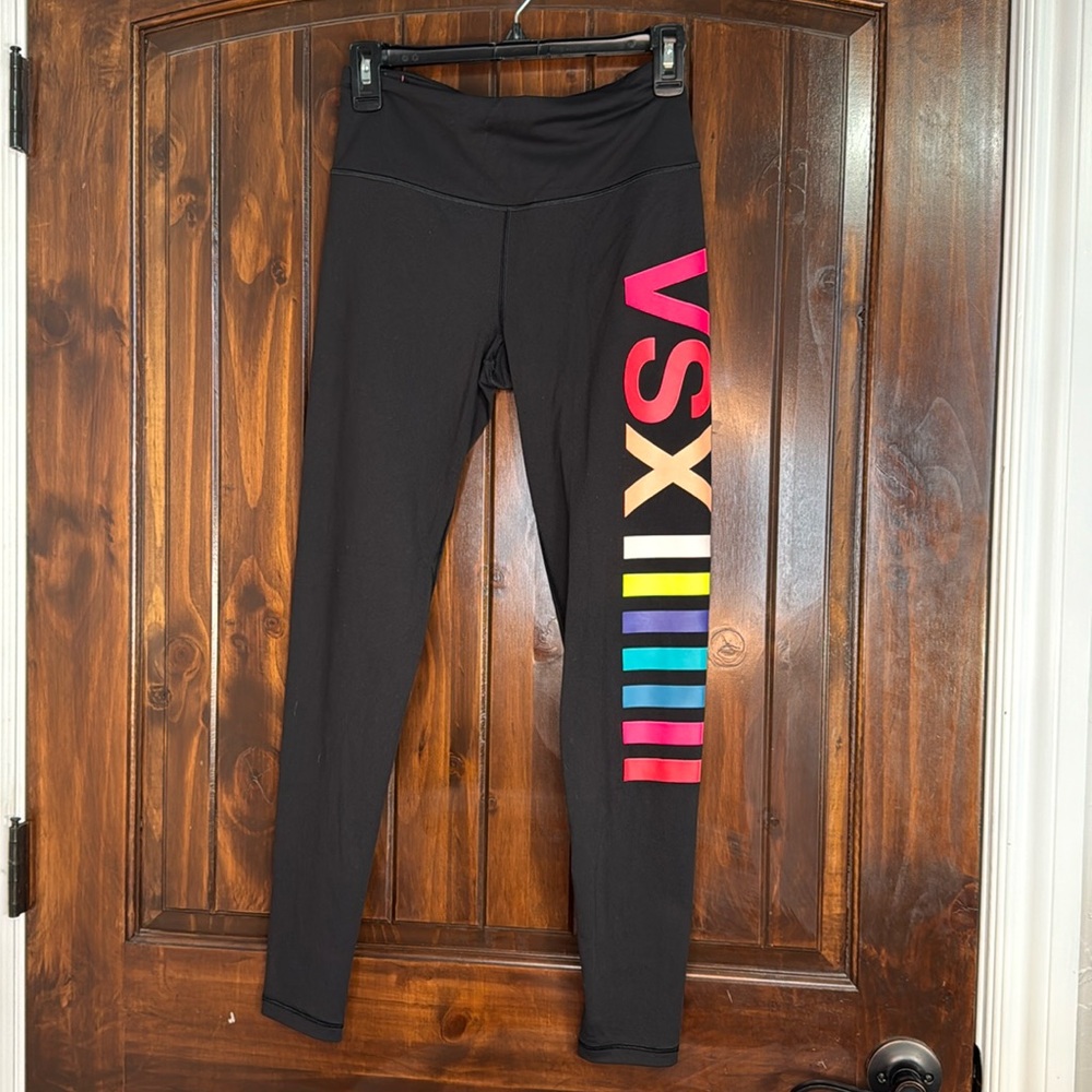Black sport leggings rainbow detail adjustable waistband